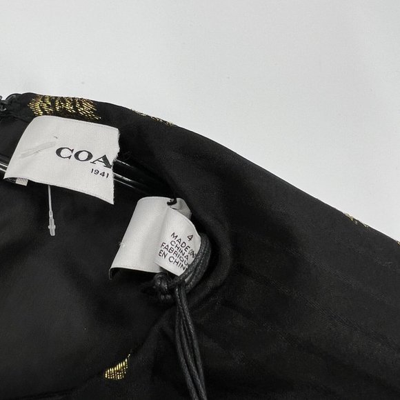 Coach Dress Page Boy Silk Blend Black Palm Tree Long Sleeve Mini NWT - Picture 6 of 12